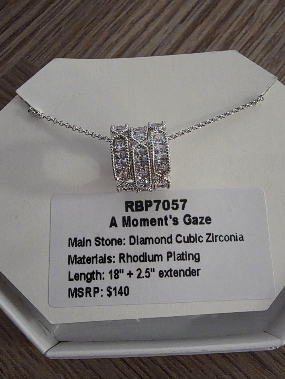 bp Silver-Tone CZ Multi-Ring Pendant Necklace